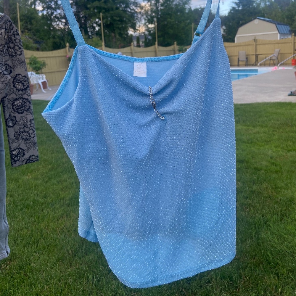 Blue rhinestone spaghetti strap shirt